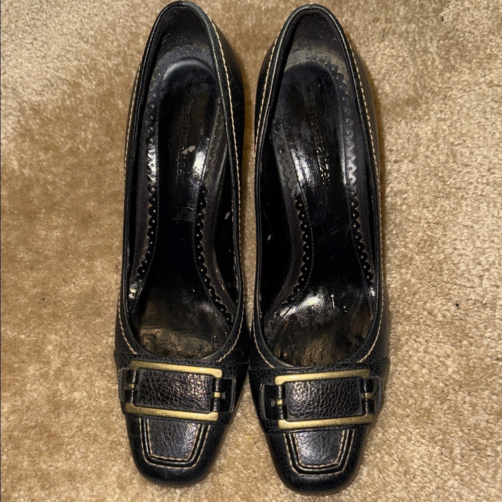 Naturalizer Black Leather Heels with Gold Buckle​ - size 6.5